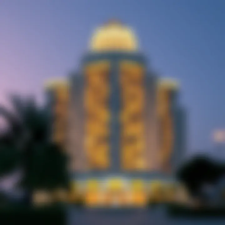 Stunning night view of Palace Towers with illuminated facade