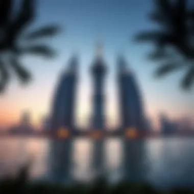 Stunning Silhouette of Palm Tower A panoramic view of Palm Tower showcasing its unique silhouette against the Dubai skyline