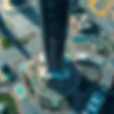 Aerial view of Burj Khalifa with surrounding parking areas