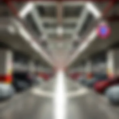 Interior view of a spacious parking garage with well-defined spaces.