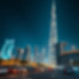 Burj Khalifa illuminated at night with surrounding area