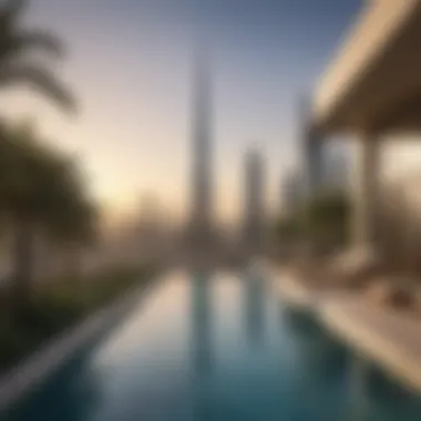 Stunning View from Private Pool Luxurious private pool overlooking the Dubai skyline