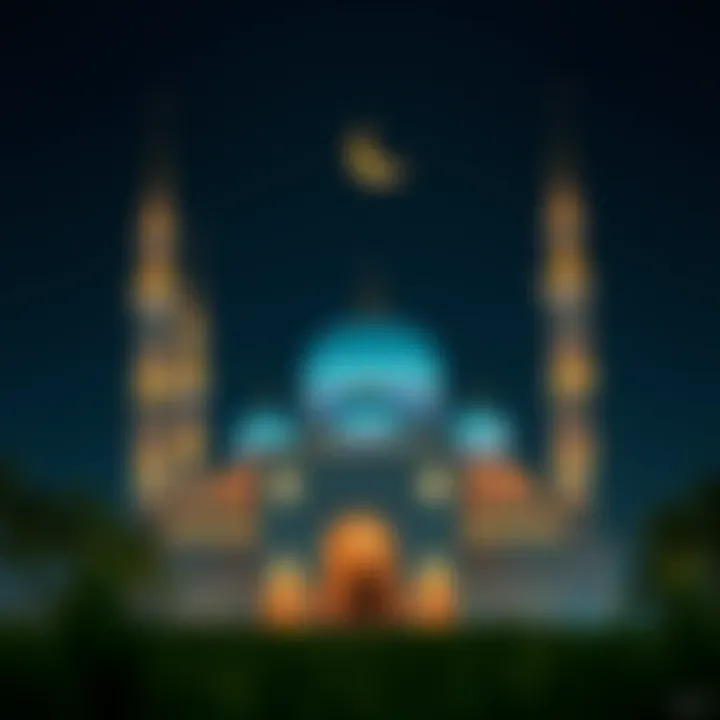 Mosque adorned with lights for Ramadan