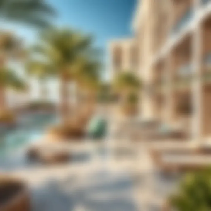 Outdoor amenities and pool area of Rawda Apartments