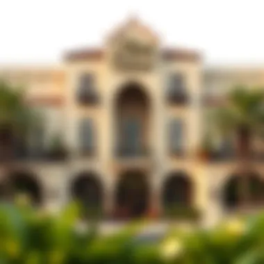 A beautifully designed façade of the Riverland destination in Dubai, reflecting its cultural themes