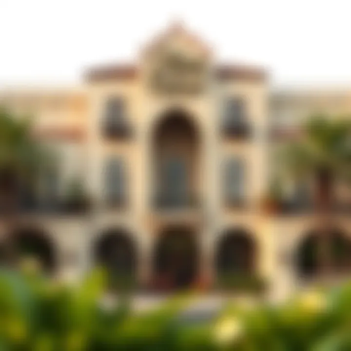 A beautifully designed façade of the Riverland destination in Dubai, reflecting its cultural themes