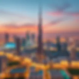 Stunning view of Sky View against the Dubai skyline