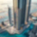 Aerial view of the tallest building in Dubai Marina showcasing its unique design