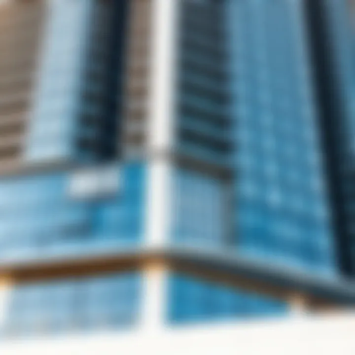 Close-up of the building's facade highlighting innovative materials and design features