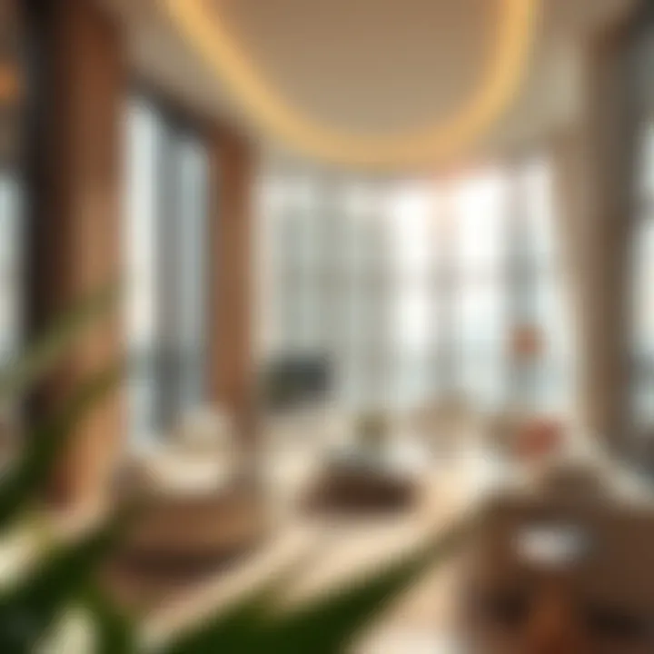 Interior view of a luxurious apartment within the building showcasing modern architecture