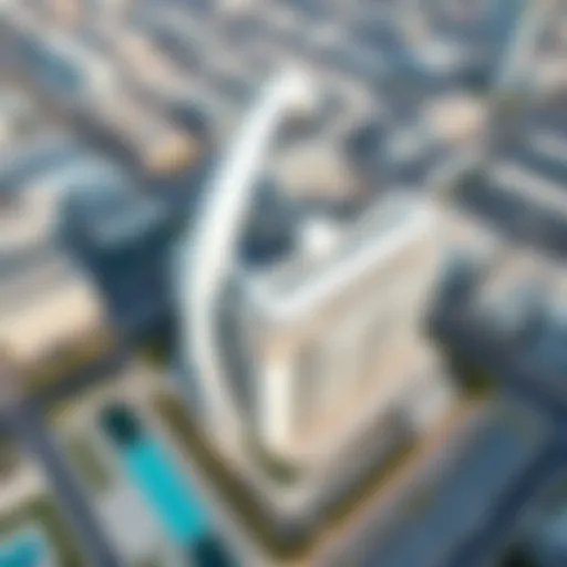 Aerial view of the White Swan Building showcasing its unique design