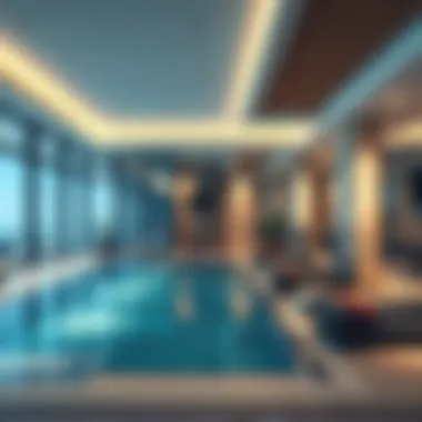 Amenities offered in the Tiger Building, including gym and swimming pool