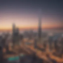 Illustration of a Dubai skyline with real estate icons