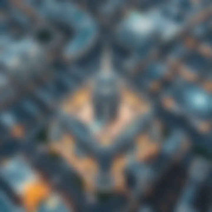 Aerial view of Trade Center 1 showcasing its unique design