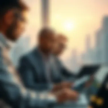 Investors Navigating Market Trends Investors analyzing market trends and data