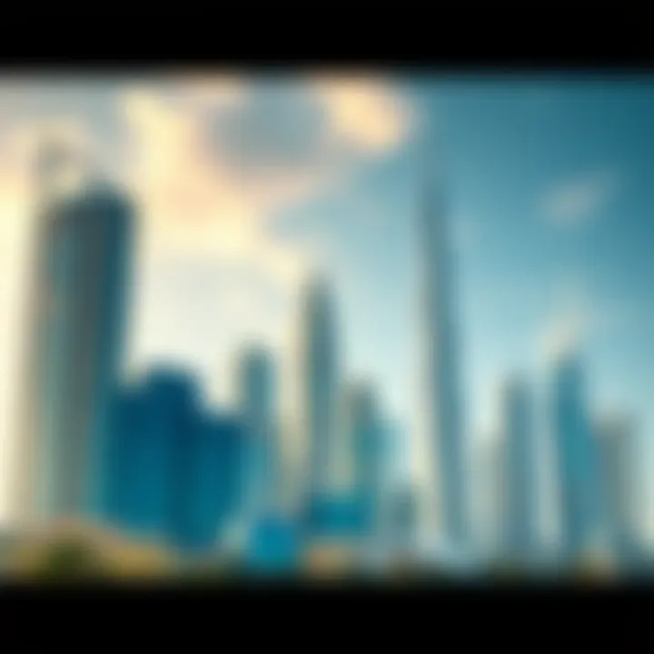 Dubai Skyline and Digital Economy A detailed view of the Dubai skyline showcasing modern architecture