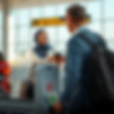 Traveler receiving assistance in drop-off area