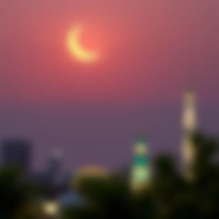 A serene view of a crescent moon marking the beginning of Ramadan