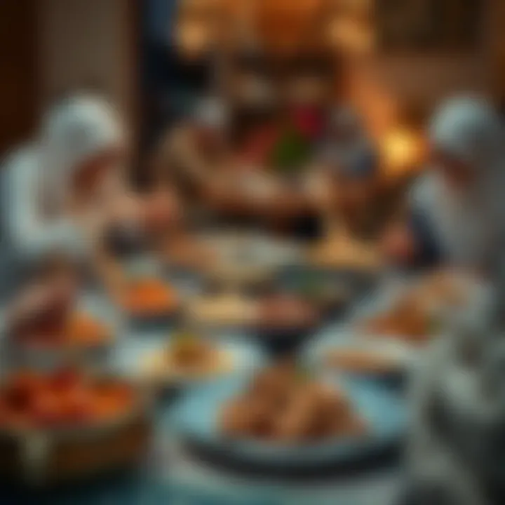 Traditional iftar spread featuring a variety of dishes