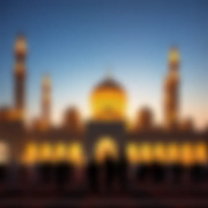 People engaged in evening prayers at a mosque
