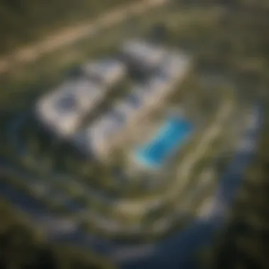 Prime Location: Aerial Perspective of Sobha Hartland II Aerial view of Sobha Hartland II highlighting its prime location in Dubai