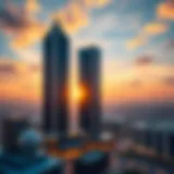 Stunning Sunset View of Binary Tower Architectural view of the Binary Tower at sunset