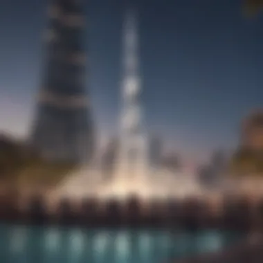 Audience Experience at the Fountain Spectators enjoying the Dancing Fountain show against the backdrop of Burj Khalifa.