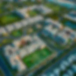 Aerial view of the Mudon community showcasing residential areas and green spaces