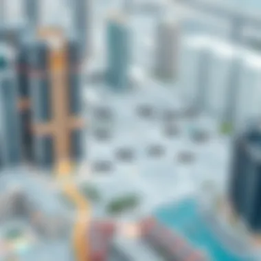 Map highlighting various neighborhoods in Dubai and their apartment prices