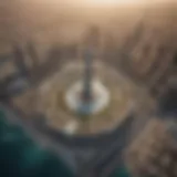 Aerial view of Yas Tower against the Dubai skyline