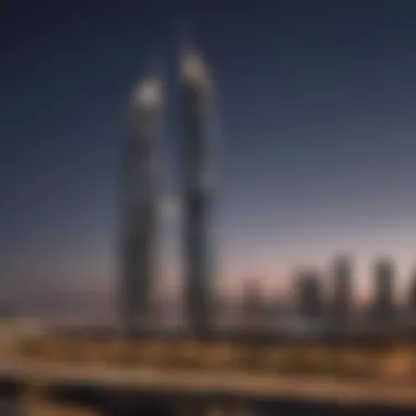 Yas Tower at Night: Illuminating Dubai's Urban Landscape Night view of Yas Tower illuminated, highlighting its presence in the city